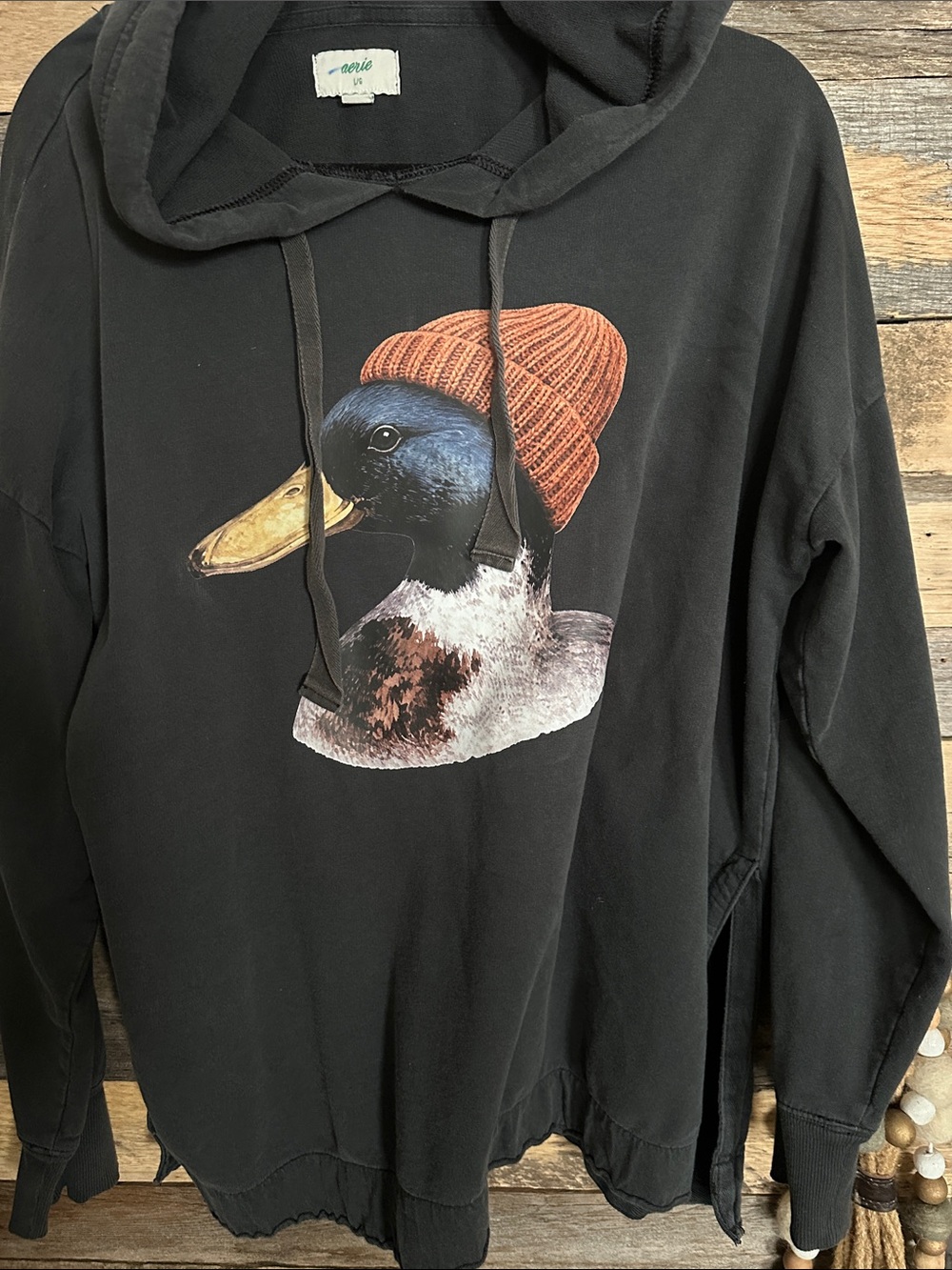 Cozy Duck Graphic Hoodie - black with Orange Beanie